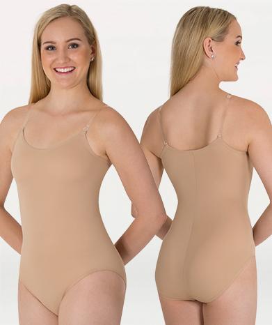 Straps Body Wrappers 277 Women's Small Nude Microfiber Leotard w/ Clear Adj 